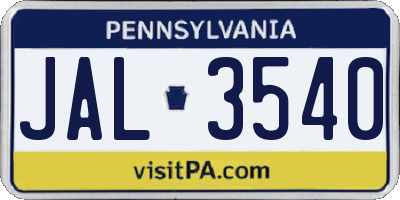 PA license plate JAL3540