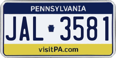 PA license plate JAL3581