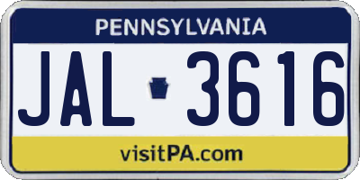 PA license plate JAL3616