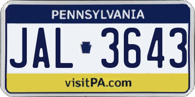 PA license plate JAL3643