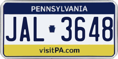 PA license plate JAL3648