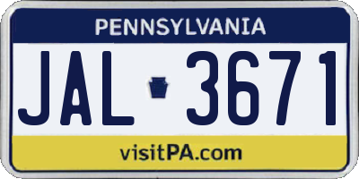 PA license plate JAL3671