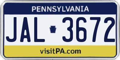 PA license plate JAL3672
