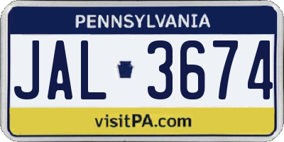 PA license plate JAL3674