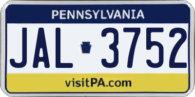 PA license plate JAL3752