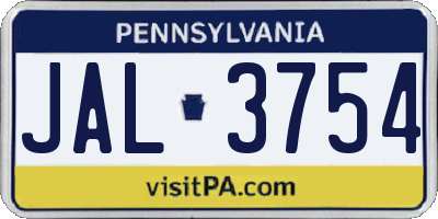 PA license plate JAL3754