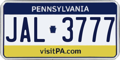 PA license plate JAL3777
