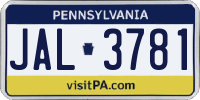 PA license plate JAL3781