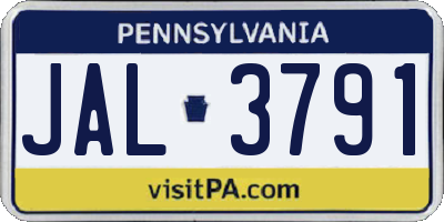 PA license plate JAL3791