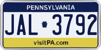 PA license plate JAL3792