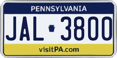 PA license plate JAL3800