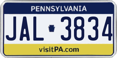 PA license plate JAL3834