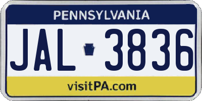 PA license plate JAL3836