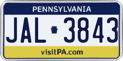 PA license plate JAL3843