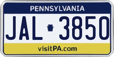 PA license plate JAL3850