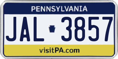 PA license plate JAL3857
