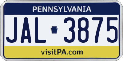 PA license plate JAL3875