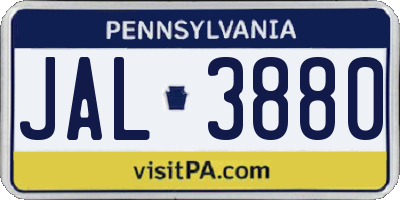 PA license plate JAL3880