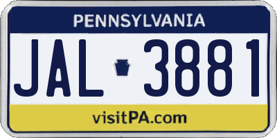 PA license plate JAL3881