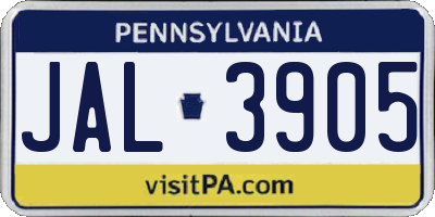 PA license plate JAL3905