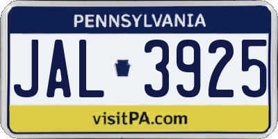 PA license plate JAL3925