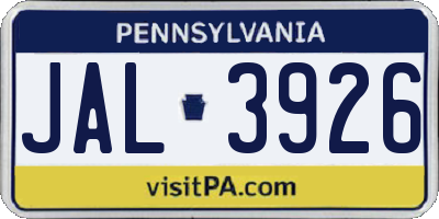 PA license plate JAL3926