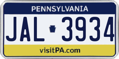 PA license plate JAL3934