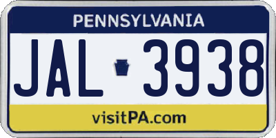 PA license plate JAL3938