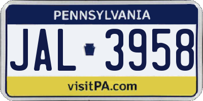 PA license plate JAL3958