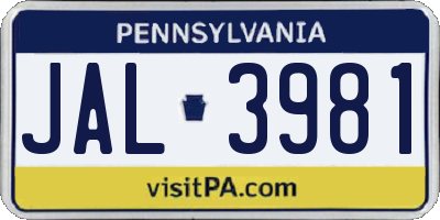 PA license plate JAL3981