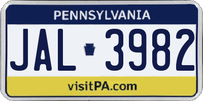 PA license plate JAL3982
