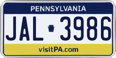 PA license plate JAL3986