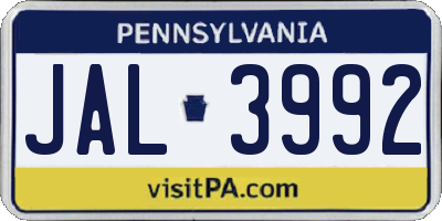 PA license plate JAL3992