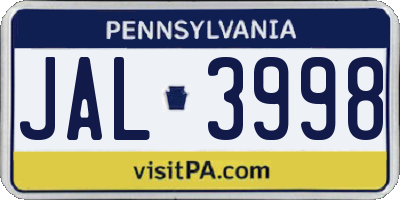 PA license plate JAL3998