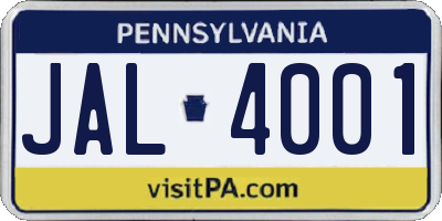 PA license plate JAL4001