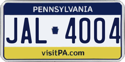 PA license plate JAL4004