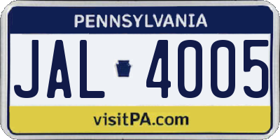 PA license plate JAL4005
