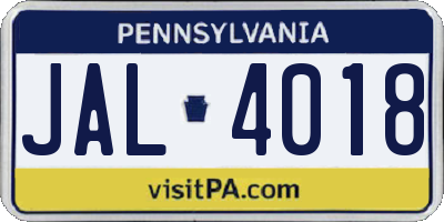 PA license plate JAL4018