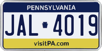 PA license plate JAL4019