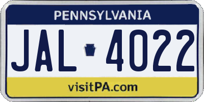 PA license plate JAL4022