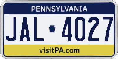 PA license plate JAL4027