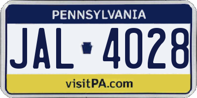 PA license plate JAL4028