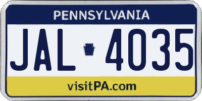 PA license plate JAL4035