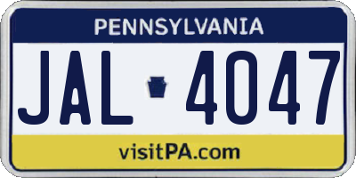 PA license plate JAL4047