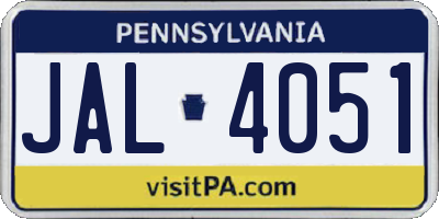 PA license plate JAL4051