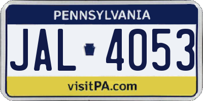 PA license plate JAL4053