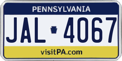 PA license plate JAL4067