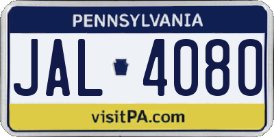 PA license plate JAL4080