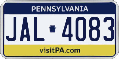 PA license plate JAL4083