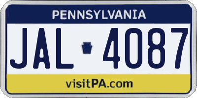 PA license plate JAL4087